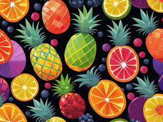 Wall Mural - Vibrant Citrus Delight - Colorful and abstract fruit illustration with tropical pineapple chunks and gothic fruit art Gen AI