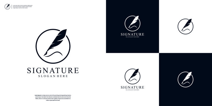 Creative quill signature logo design with minimalist feather ink Premium logo design inspiration