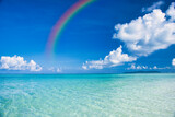 Fototapeta Do akwarium - 沖縄の美しいサンゴ礁の海にかかる虹