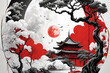Create cool Asian Design red white black with tress and The Moon