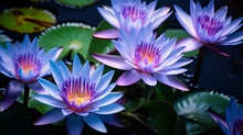 The Water Lily Flower Is Purple And Yellow In The Style Of National Geographic Photo, Generative Ai