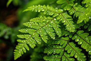 Wall Mural - Sparkling Droplets on a Bright Green Fern