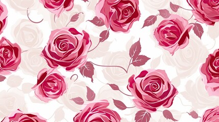 Canvas Print - Beautiful roses background illustration. White, pink, and red flowers pattern.