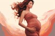 pregnancy and motherhood. painting of a pregnant woman. light red and pink painting, oil portrait.
