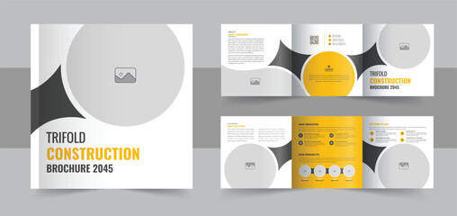 Modern construction company brochure design layout vector, page square trifold brochure design template