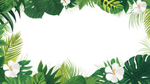 Tropical Leaves And Large Exotic Flowers Frame