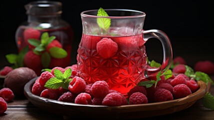 Canvas Print - Close-up of raspberry fruit tea