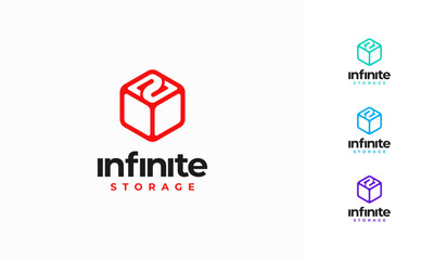 Wall Mural - infinity box storage technology logo, infinity cloud storage logo template