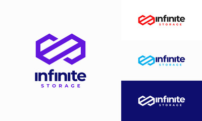 Wall Mural - infinity box storage technology logo, infinity cloud storage logo template
