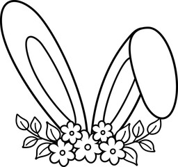 Sticker - bunny ears and flowers outline