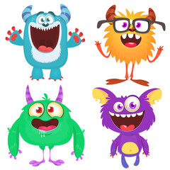 Canvas Print - Funny cartoon monsters with different face expressions. Set of cartoon vector funny monsters characters. Halloween design for party decoration, stickers or package