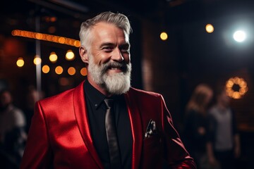 Poster - Portrait of a handsome senior man in a red suit. Men's beauty, fashion.