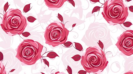 Wall Mural - Beautiful roses background illustration. White, pink, and red flowers pattern.