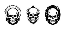 Set Of Skull Silhouettes On Isolated Background