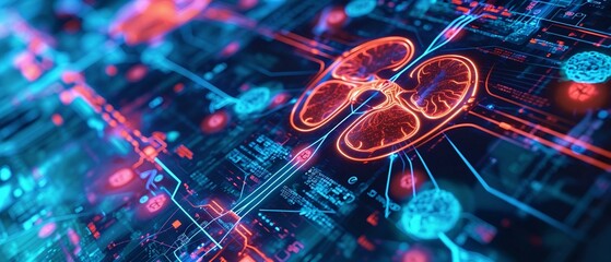 futuristic medical research or kidney health care with diagnosis and vitals infographic