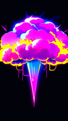 Canvas Print - Cartoon neon style exploding mushroom cloud illustration material
