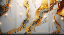 This Close-up Photo Captures A Luxurious Wall With A Beautiful Gold And White Marble Design. Ideal For Interior Design, Architecture, Luxury Branding, Or Background Imagery For Various Design Projects