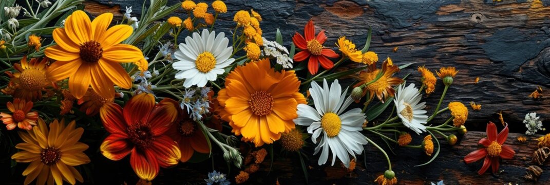 Collage Honey Flowers On Rustic Wooden, Banner Image For Website, Background, Desktop Wallpaper