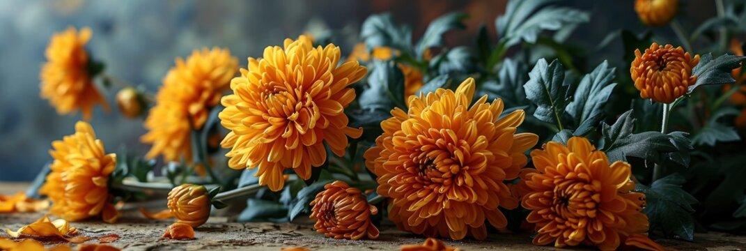 Composition Yellow Chrysanthemum Flowers, Banner Image For Website, Background, Desktop Wallpaper