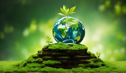 green planet earth on the grass