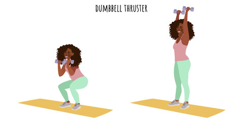 Wall Mural - Young woman doing dumbbell thruster exercise