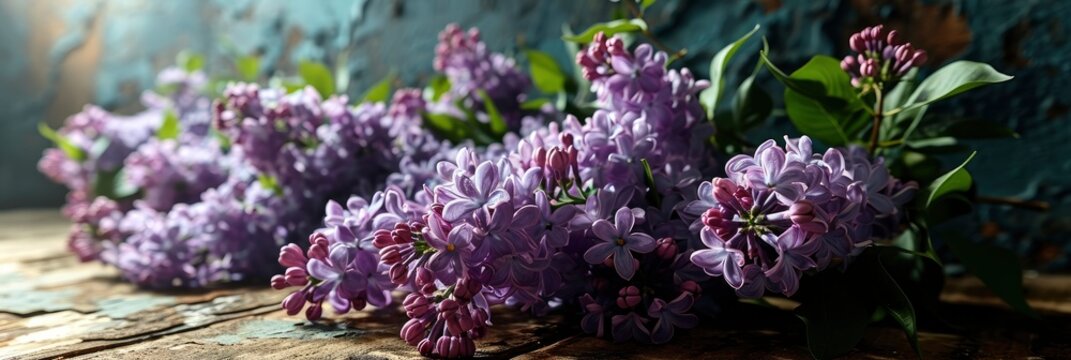 Simple Bouquets Lilac Flowers Flat Lay, Banner Image For Website, Background, Desktop Wallpaper