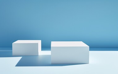 3D rendering of two white cubes on a blue background