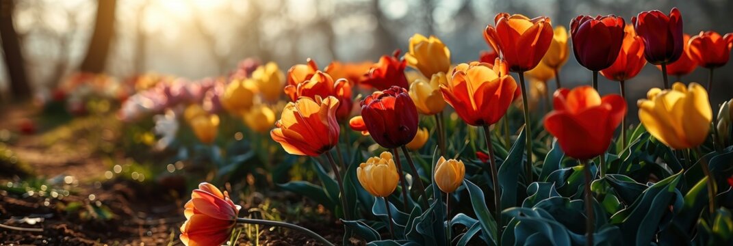 Tulips Flower Garden Spring Season Nature, Banner Image For Website, Background, Desktop Wallpaper