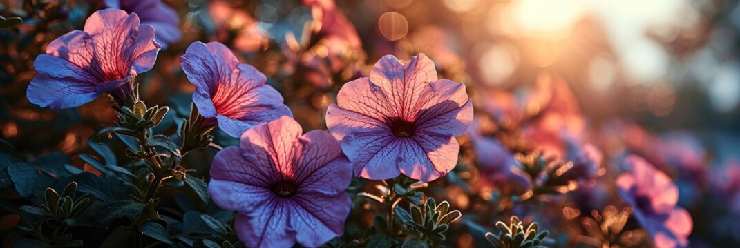 Violet Petunia Flowers On Beautiful Blurred, Banner Image For Website, Background, Desktop Wallpaper