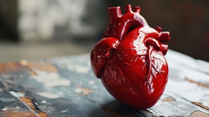 Wall Mural -  a red heart statue sitting on top of a piece of paper on top of a piece of paper on a table.