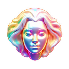 3D Illustration of a Female Face in a Futuristic Style. 3d rendering of a female head with closed eyes in colorful neon light. Neon sculpture of a woman's face. 3d illustration.