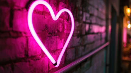 Canvas Print -  a heart - shaped neon sign on a brick wall in front of a brick wall with a neon light in the shape of a heart.