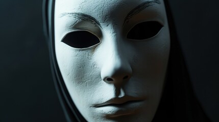 Canvas Print -  a close up of a person wearing a white mask with black eyes and a black hood with a hood on.