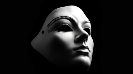 Canvas Print -  a black and white photo of a person's face wearing a white mask with black lines on the upper half of the face.