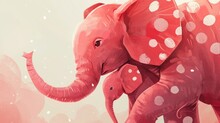  A Painting Of An Elephant With A Polka Dot Pattern On It's Body And A Baby Elephant Standing Next To It.