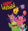 Сartoon monsters characters set. Illustration of happy scary smiling alien creatures for Halloween party. Package, poster or greeting invitation design. Vector