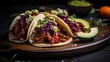 A plate of barbecue pulled jackfruit tacos with avocado crema