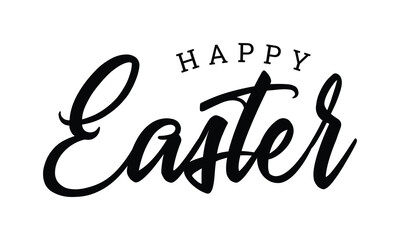 Wall Mural - Happy Easter black linear lettering with swooshes. Hand drawn elegant modern vector calligraphy. 