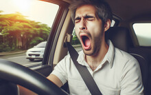 Drowsy Driver Driving Drunk Driving Man Dozing Off From Not Getting Enough Rest