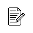 Edit file line icon. Document modification icon in black and white color.