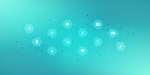 Wall Mural - medical background with flat icons and symbols. template design with concept and idea for the health