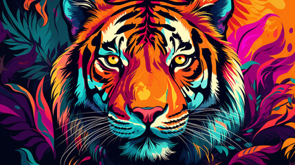  Vivid Feline Majesty: Tiger King in Pop Art Style with Colorful Background
