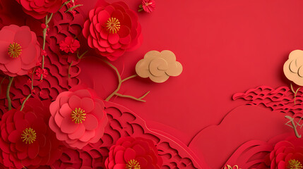 red floral chinese new year background,, banner