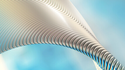 Fototapete - Abstract background, 3d iridescence and shimmering gold blue wavy stripes pattern, interesting striped metallic golden wallpaper.