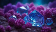 Crystal-inspired clusters in shades of blue, violet, and magenta, creating a mystical and otherworldly background with a touch of fantasy