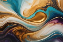 Currents Of Translucent Hues, Snaking Metallic Swirls, And Foamy Sprays Of Color Shape The Landscape Of These Free-flowing Textures. Natural Luxury Abstract Fluid Art Painting In Liquid Ink Technique