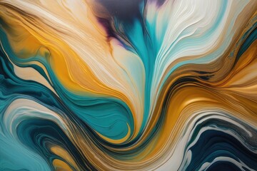 Wall Mural - Currents of translucent hues, snaking metallic swirls, and foamy sprays of color shape the landscape of these free-flowing textures. Natural luxury abstract fluid art painting in liquid ink technique