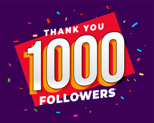 Wall Mural - 1k social media followers thank you post with colorful confetti design