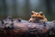 toad blending with darkened tree bark