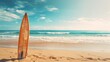 © Eyepain - Surfboard on sand tropical beach sea and sky background. summer vacation